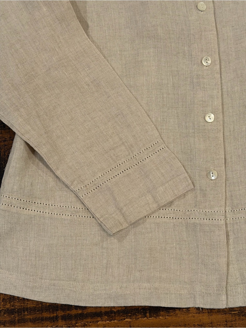 Talbots Neutral Beige Linen-Blend Button-Down Shirt - Picture 3 of 7